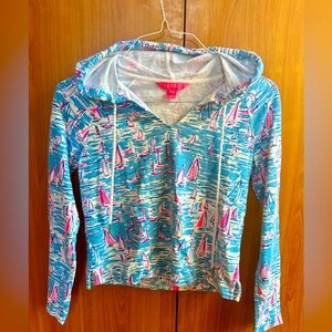 EUC Lilly Pulitzer Hoodie XXS Kiawah Zanzibar Blue Boatylicious Beach popover